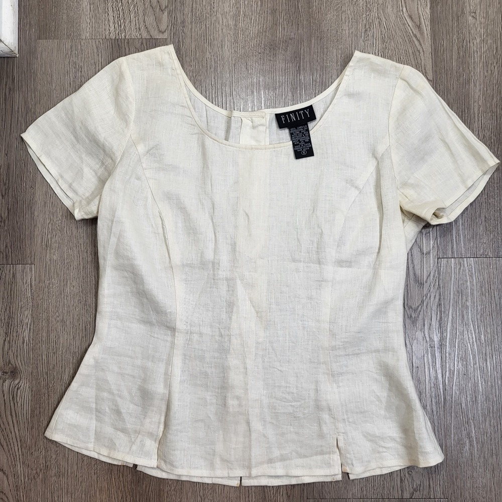 Vintage Finity Blouse Women 100% Linen Beige Size 6